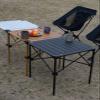 iClimb Lightweight Stable Alu. Folding Square Table Roll Up Top with Carry Bag for Camping Picnic Backyards BBQ Camp Kitchen (Nature, M) view 2