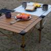 iClimb Lightweight Stable Alu. Folding Square Table Roll Up Top with Carry Bag for Camping Picnic Backyards BBQ Camp Kitchen (Nature, M) view 4