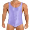 LiiYii Men's High Elastic Fitness Shiny Oil Glossy Silky Bodysuit Slim Sleeveless Jumpsuits Romper Purple X-Large view 1