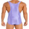 LiiYii Men's High Elastic Fitness Shiny Oil Glossy Silky Bodysuit Slim Sleeveless Jumpsuits Romper Purple X-Large view 2