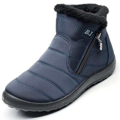 HuangTaiJi Qing Women Winter Warm Zipper Snow Ankle Booties Fur Lined Outdoor Casual Boots Shoes Blue Zipper US 7.5