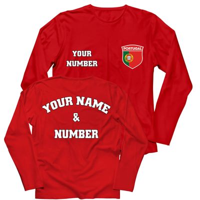 lepni.me Mens Personalised Long Sleeve Soccer Jersey Portugal T-Shirt Portuguese Flag European Football Championship 2024 (M Red Multi Color)