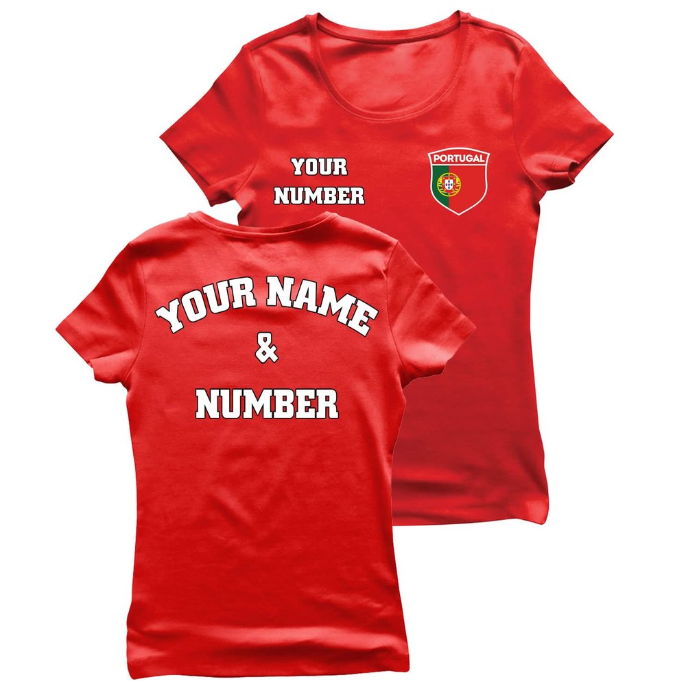 lepni.me Womens Personalised Soccer Jersey Portugal T-Shirt | Portuguese Flag Badge | European Football Championship 2024 (XL Red Multi Color)
