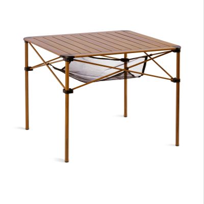 iClimb Lightweight Stable Alu. Folding Square Table Roll Up Top with Carry Bag for Camping Picnic Backyards BBQ Camp Kitchen (Nature, L)