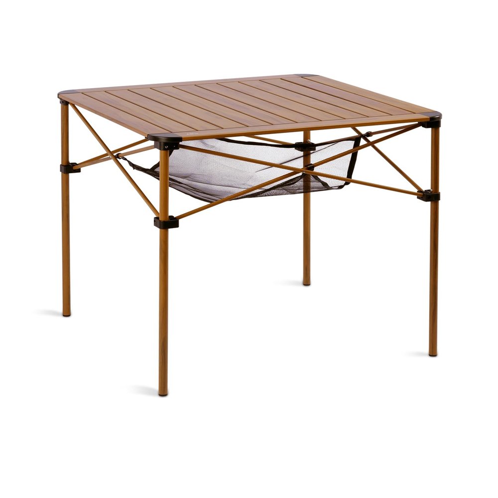 iClimb Lightweight Stable Alu. Folding Square Table Roll Up Top with Carry Bag for Camping Picnic Backyards BBQ Camp Kitchen (Nature, L)