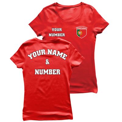 lepni.me Womens Personalised Soccer Jersey Portugal T-Shirt | Portuguese Flag Badge | European Football Championship 2024 (S Red Multi Color)