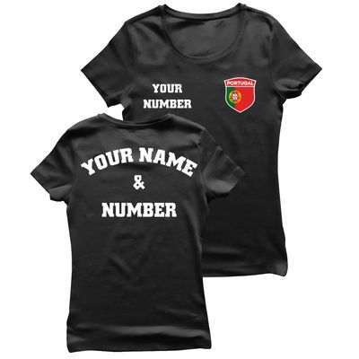 lepni.me Womens Personalised Soccer Jersey Portugal T-Shirt | Portuguese Flag Badge | European Football Championship 2024 (S Black Multi Color)
