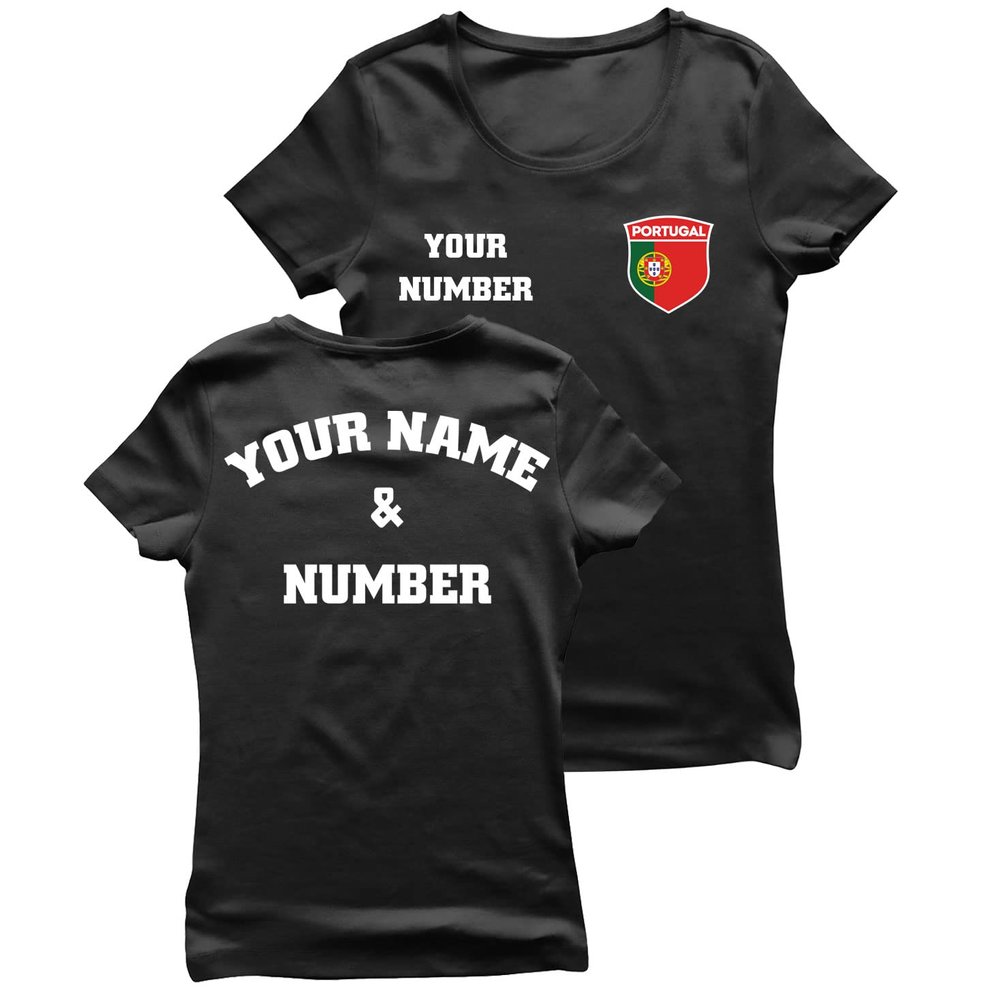 lepni.me Womens Personalised Soccer Jersey Portugal T-Shirt | Portuguese Flag Badge | European Football Championship 2024 (S Black Multi Color)