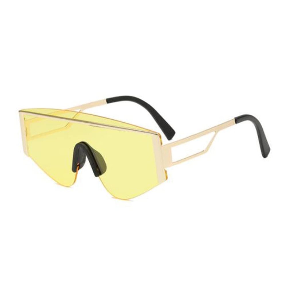 Half Frame Eyebrow One-Piece Ocean Piece UV Proof Sunglasses Men and Women's Metal Glasses (Gold Frame Yellow Flakes)