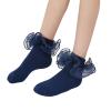 Dicry Baby Girls Double Lace Turn Cuff Socks with Big Ruffle for Toddlers and Kids (3 Pairs Blue, 1-3 Years) view 2