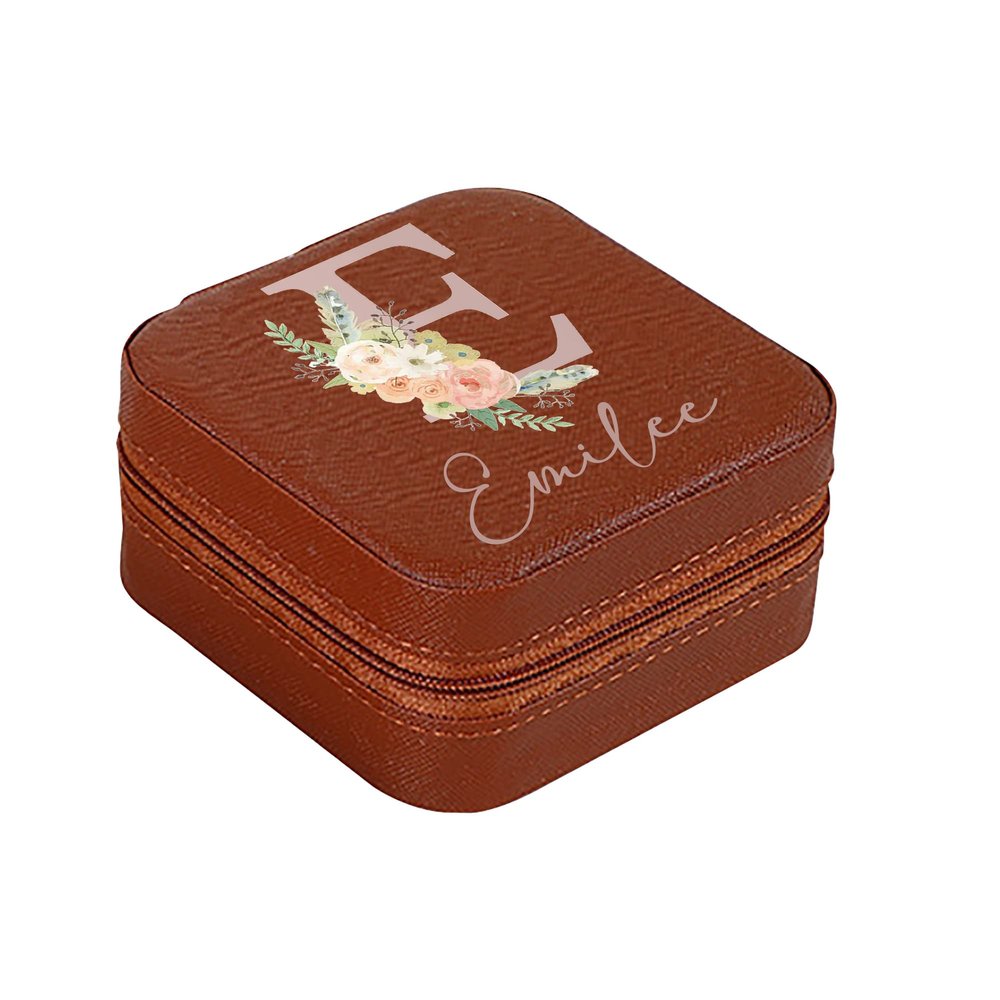 Eiennoai Personalized Jewelry Box for Women ,Custom Name Birth Flower Jewelry Box with letters,Personalized Travel Jewelry Box ,Personalized Flower Jewelry Box for Christmas Gifts