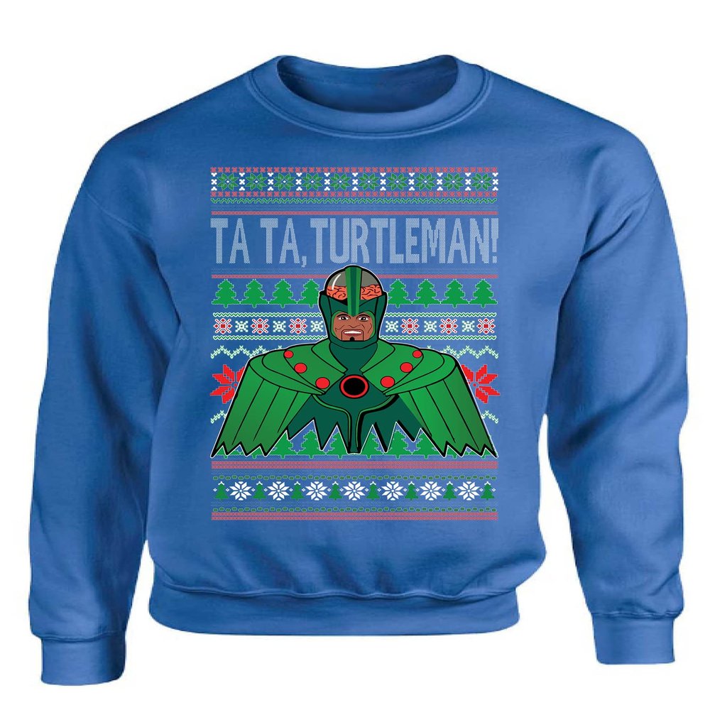 ALLNTRENDS Turtleman Its Turbo Time Ugly Christmas Sweater Xmas Party Adult Sweatshirt (2XL, Royal Blue)
