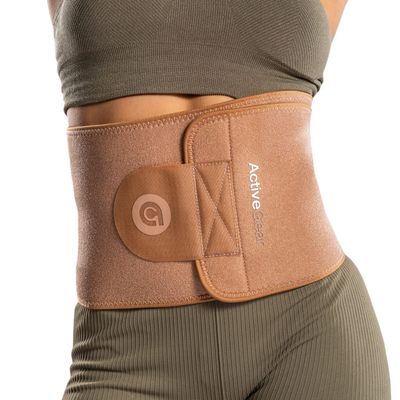 ActiveGear Waist Trainer for Women & Men Skin Colored Sweat Band Waist Trimmer Belt for a Toned Look - Reinforced Trim and Hook & Loop Closure (Cinnamon, Large: 9 x 46)