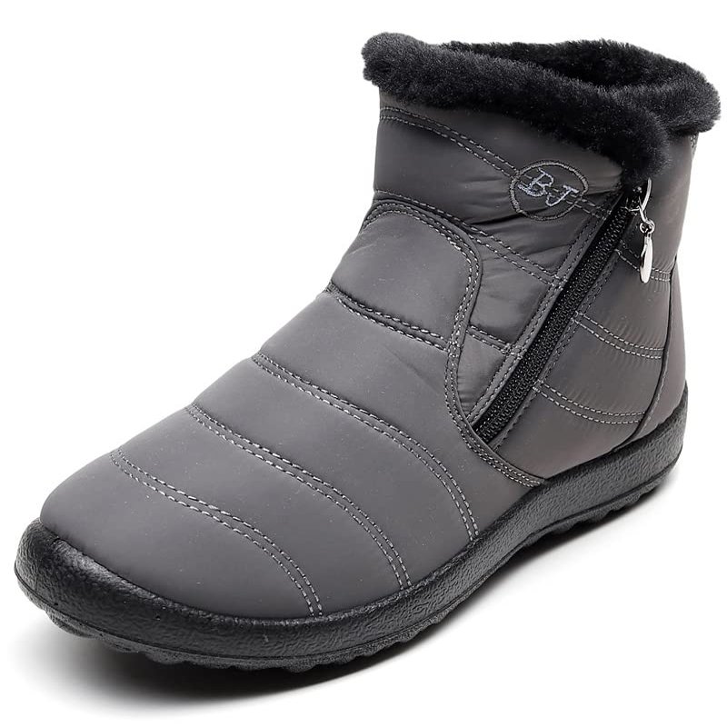 HuangTaiJi Qing Women Winter Warm Zipper Snow Ankle Booties Fur Lined Outdoor Casual Boots Shoes Grey Zipper US 5.5