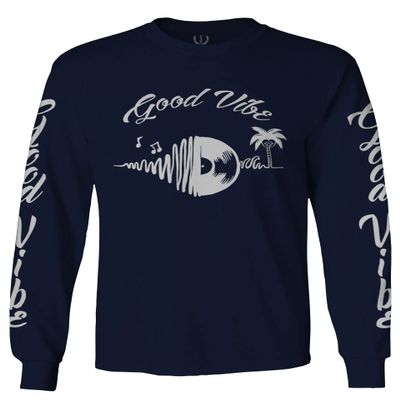 0519. dope Tropical Summer Beach Palm Tree Music Good Vibes Vinyl Streetwear Men's Long Sleeve t Shirt (Characol, 2X Large) Navy Blue