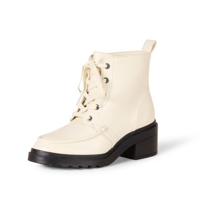 Amazon Essentials Women's Moc Toe Combat Boots, Ecru Faux Leather, 6