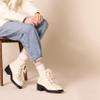 Amazon Essentials Women's Moc Toe Combat Boots, Ecru Faux Leather, 6 view 2