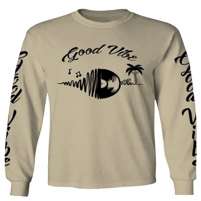 0519. dope Tropical Summer Beach Palm Tree Music Good Vibes Vinyl Streetwear Men's Long Sleeve t Shirt (Beige X-Large)