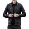 Maiyifu-GJ Men's Pu Lightweight Stand Collar Jacket Faux Leather Winter Slim Fit Jacket Vintage Motorcycle Windbreaker Coats (Black,Large) view 1