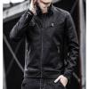 Maiyifu-GJ Men's Pu Lightweight Stand Collar Jacket Faux Leather Winter Slim Fit Jacket Vintage Motorcycle Windbreaker Coats (Black,Large) view 4