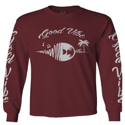 0519. dope Tropical Summer Beach Palm Tree Music Good Vibes Vinyl Streetwear Men's Long Sleeve t Shirt (Maroon Medium)