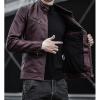 Maiyifu-GJ Men's Pu Lightweight Stand Collar Jacket Faux Leather Winter Slim Fit Jacket Vintage Motorcycle Windbreaker Coats (Red,XX-Large) view 2