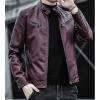 Maiyifu-GJ Men's Pu Lightweight Stand Collar Jacket Faux Leather Winter Slim Fit Jacket Vintage Motorcycle Windbreaker Coats (Red,XX-Large) view 3