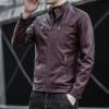 Maiyifu-GJ Men's Pu Lightweight Stand Collar Jacket Faux Leather Winter Slim Fit Jacket Vintage Motorcycle Windbreaker Coats (Red,XX-Large) view 4