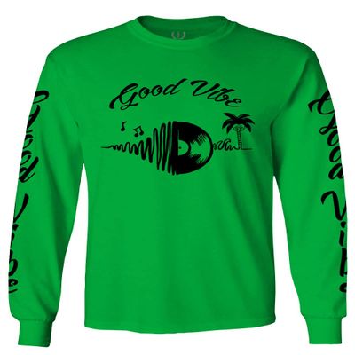 0519. dope Tropical Summer Beach Palm Tree Music Good Vibes Vinyl Streetwear Men's Long Sleeve t Shirt (Irish Green 2X Large)
