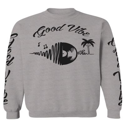 0519. dope Tropical Summer Beach Palm Tree Music Good Vibes Vinyl Streetwear Men's Crewneck Sweatshirt (Light Gray X-Large)