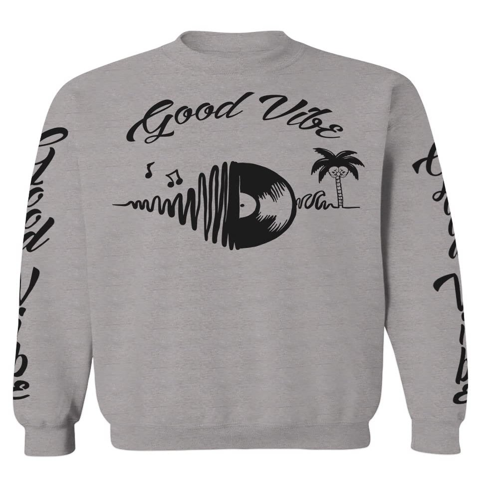 0519. dope Tropical Summer Beach Palm Tree Music Good Vibes Vinyl Streetwear Men's Crewneck Sweatshirt (Light Gray X-Large)