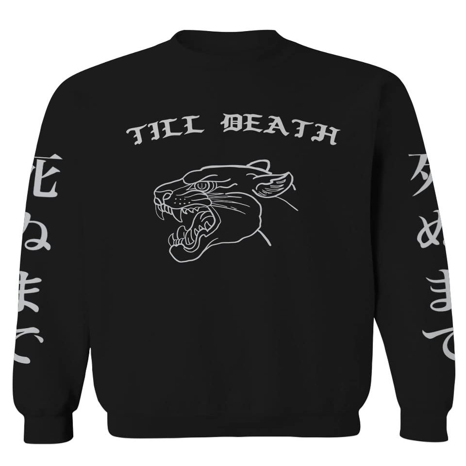 0521. Japanese Dark Style Puma dope Graphic Till Death Streetwear Gothic Society Men's Crewneck Sweatshirt (Black Medium)