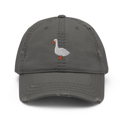 Goose hat, Embroidered Unisex Distressed dad hat, Goose Gifts, Goose Hats for Men and Women. Charcoal Grey