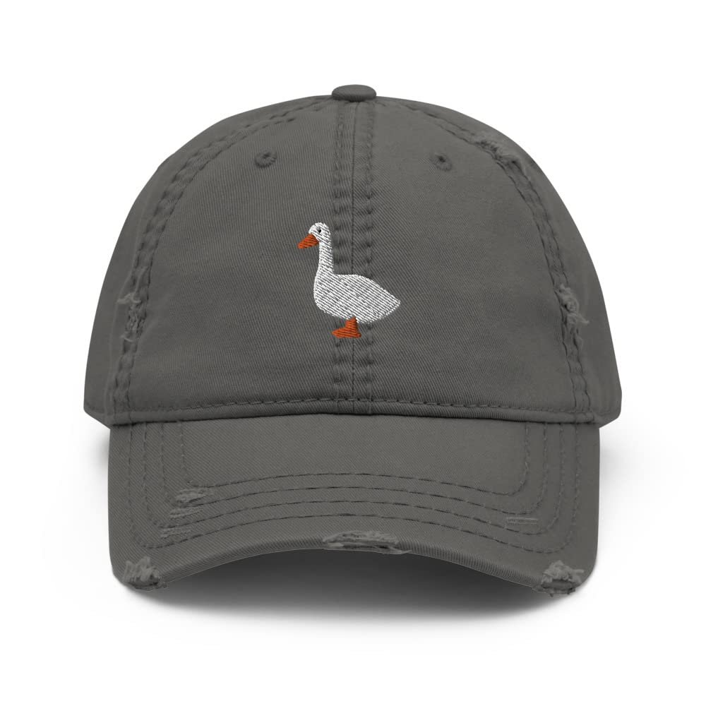 Goose hat, Embroidered Unisex Distressed dad hat, Goose Gifts, Goose Hats for Men and Women. Charcoal Grey