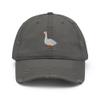 Goose hat, Embroidered Unisex Distressed dad hat, Goose Gifts, Goose Hats for Men and Women. Charcoal Grey view 1