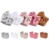 BQUBO Newborn Baby Girls Hats Mittens Set Hospital Hat Beanie Infant Bow Hats Baby Cotton Gloves No Scratch Mittens for 0-6 Months view 1