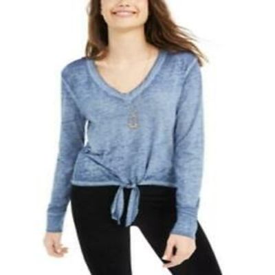 Juniors' Textured Tie-Waist Top Blue Size XS
