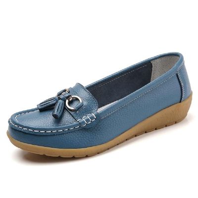 Women's Genuine Leather Platform Loafers Classic Casual Comfort Slip-On Shoes Soft Sole Dress Shoes,Light Blue EU42=9.5 M US