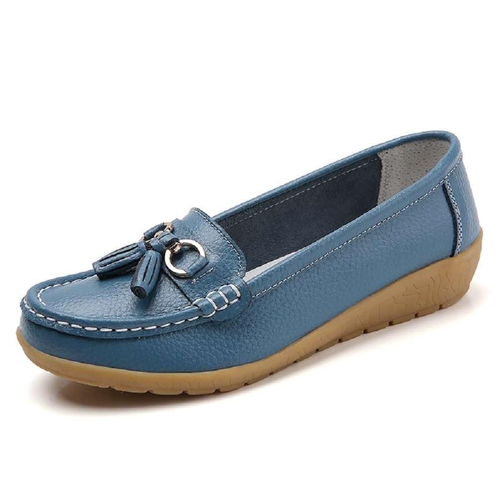 Women's Genuine Leather Platform Loafers Classic Casual Comfort Slip-On Shoes Soft Sole Dress Shoes,Light Blue EU42=9.5 M US
