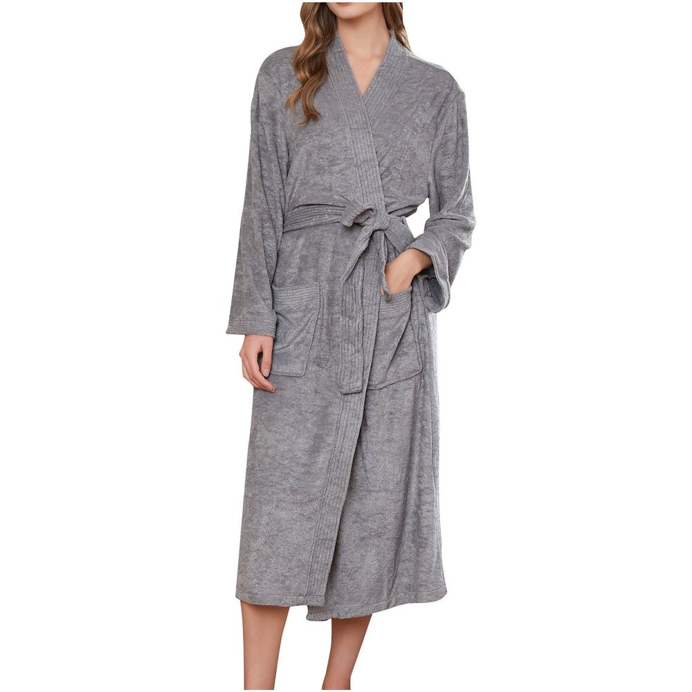 Unisex Soft Terry Robe Womens Mens Lightweight Long Bathrobe Cotton Shower Housecoat Comfy Sleepwear Spa Long Robe
