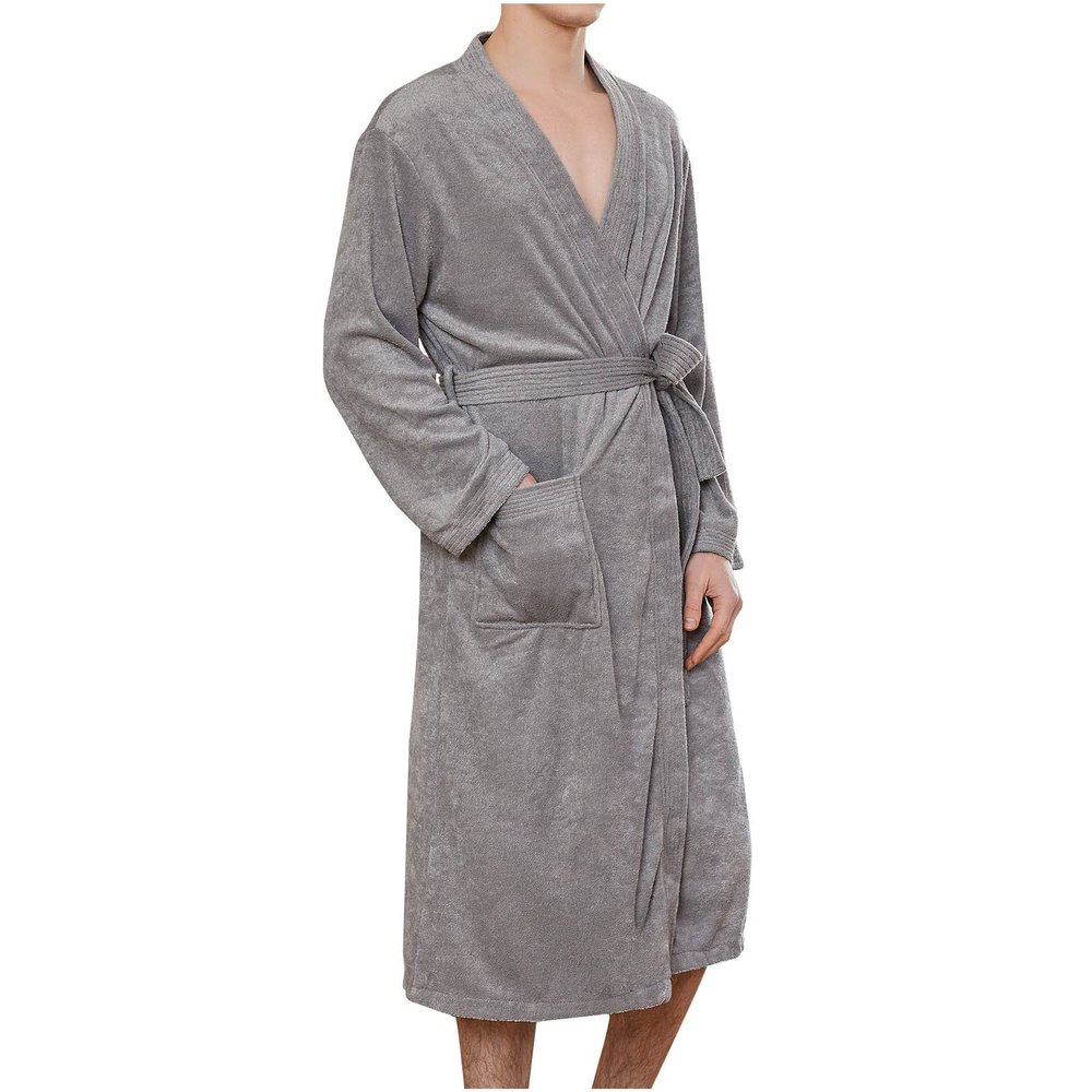 Uillui Unisex Soft Terry Robe Womens Mens Lightweight Long Bathrobe Cotton Shower Housecoat Comfy Sleepwear Spa Long Robe