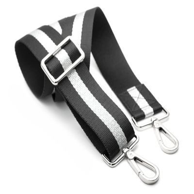 CRAFTMEMORE Wide Black Shoulder Strap Adjustable Bag Handle Crossbody Nylon Belt Replacement (Silver Metallic JK04)