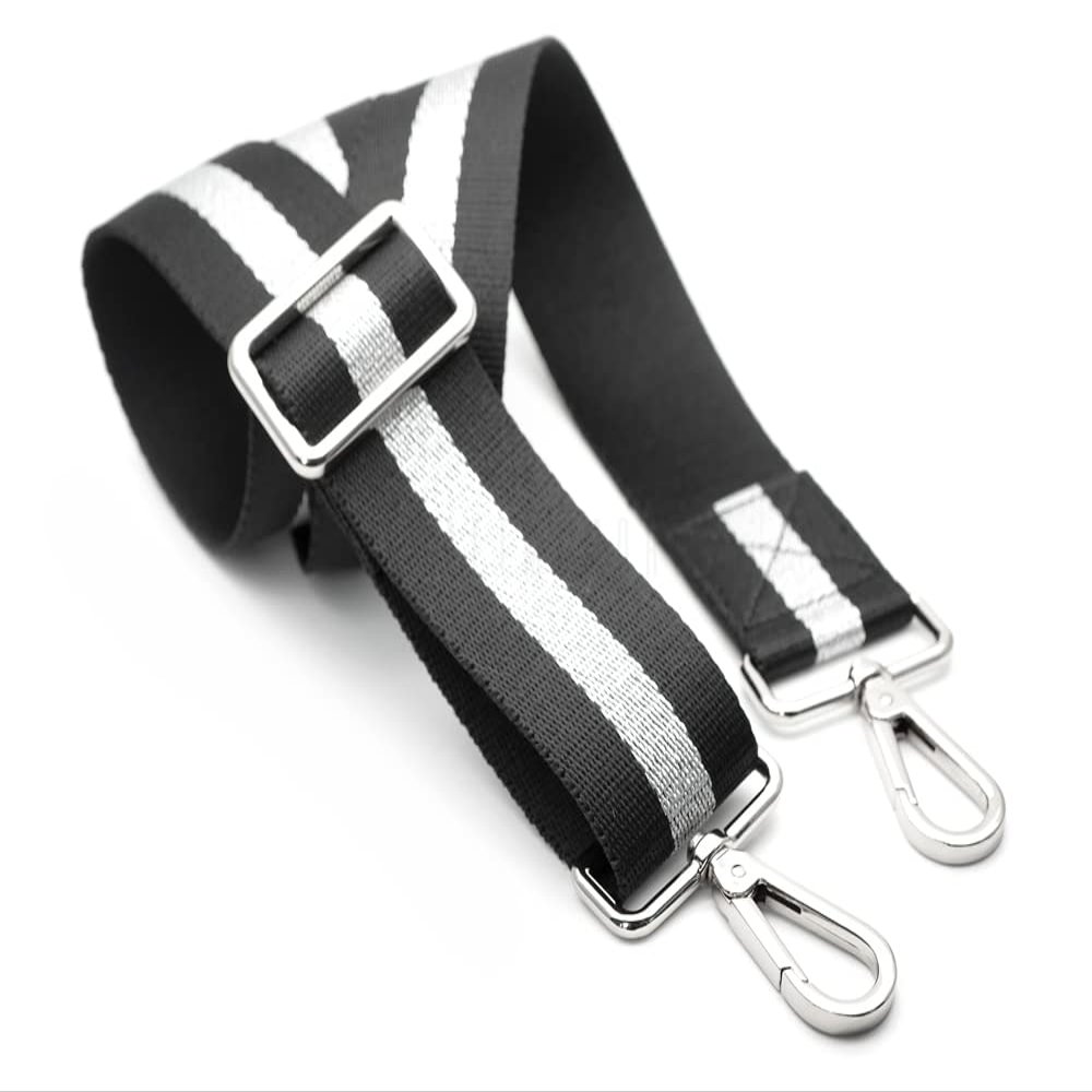CRAFTMEMORE Wide Black Shoulder Strap Adjustable Bag Handle Crossbody Nylon Belt Replacement (Silver Metallic JK04)