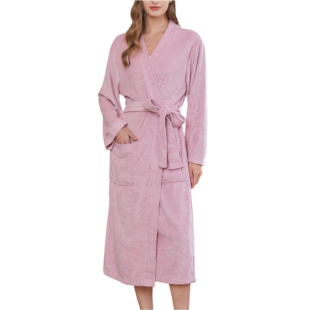 Uillui Unisex Soft Terry Robe Womens Mens Lightweight Long Bathrobe Cotton Shower Housecoat Comfy Sleepwear Spa Long Robe