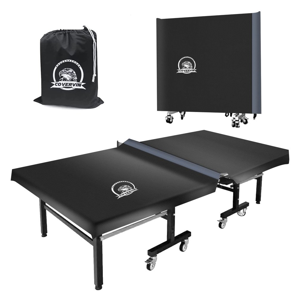 COVERVIN Ping Pong Table Cover,Table Tennis Cover Fits Both Folding Tables & Flat Tables All Weather Waterproof Dustproof UV Protection (Black and Grey)