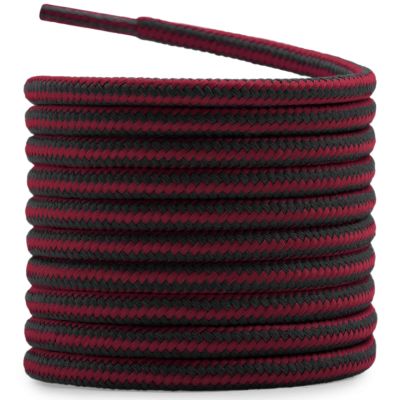 DELELE 2 Pair Round Boot Laces Outdoor Hiking Walking Shoelaces Black Maroon Striped Shoe Lace Work Shoe Strings 34 inch