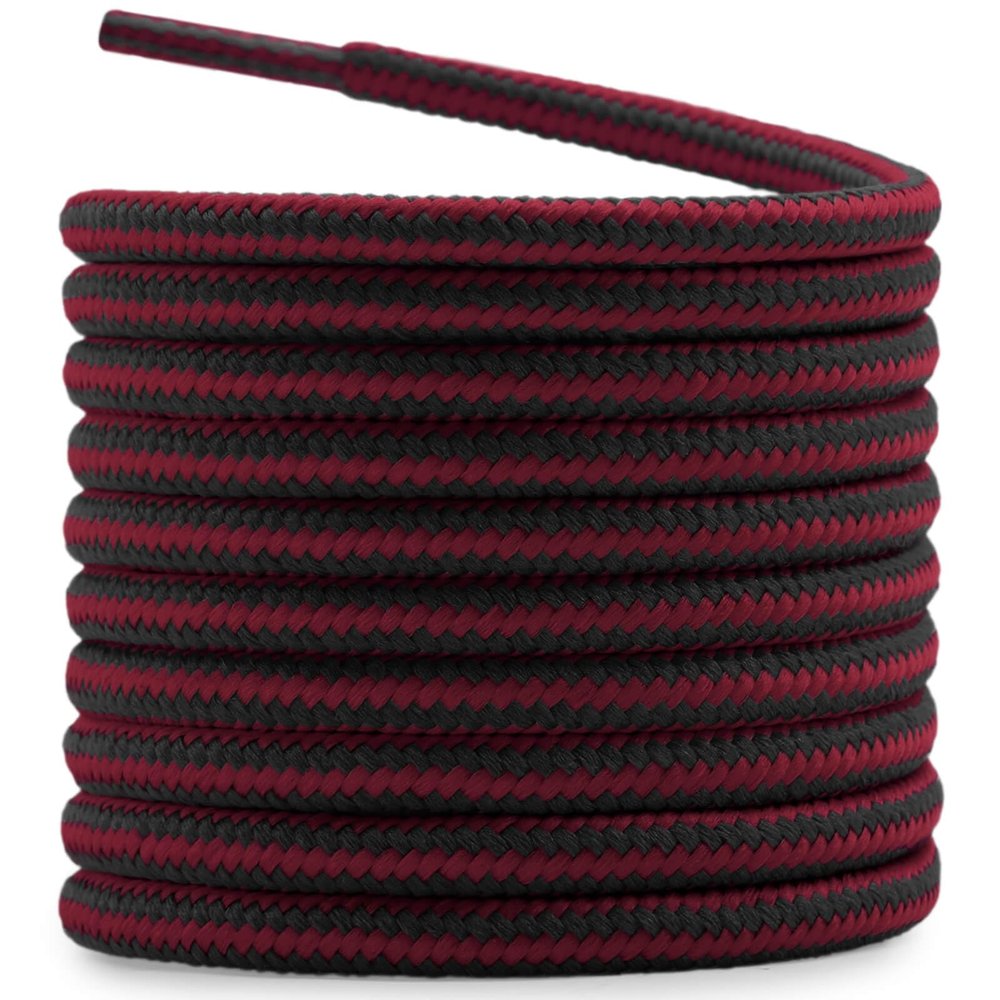DELELE 2 Pair Round Boot Laces Outdoor Hiking Walking Shoelaces Black Maroon Striped Shoe Lace Work Shoe Strings 34 inch