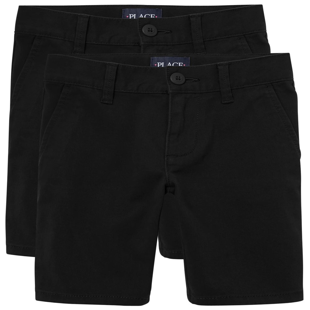 The Children's Place Girls Chino Shorts, 2 Pack, Black 2 Pack, 18 US
