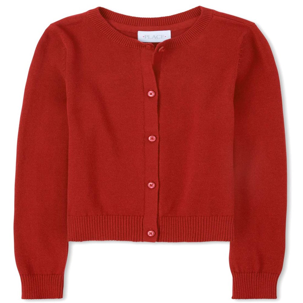 The Children's Place Girls Solid Cardigan Sweater, Ruby Single, Medium US