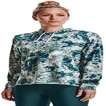 Under Armour - Womens Rival Terry Print Crew Long-Sleeve T-Shirt, Color Opal Green/White (781), Size: Medium